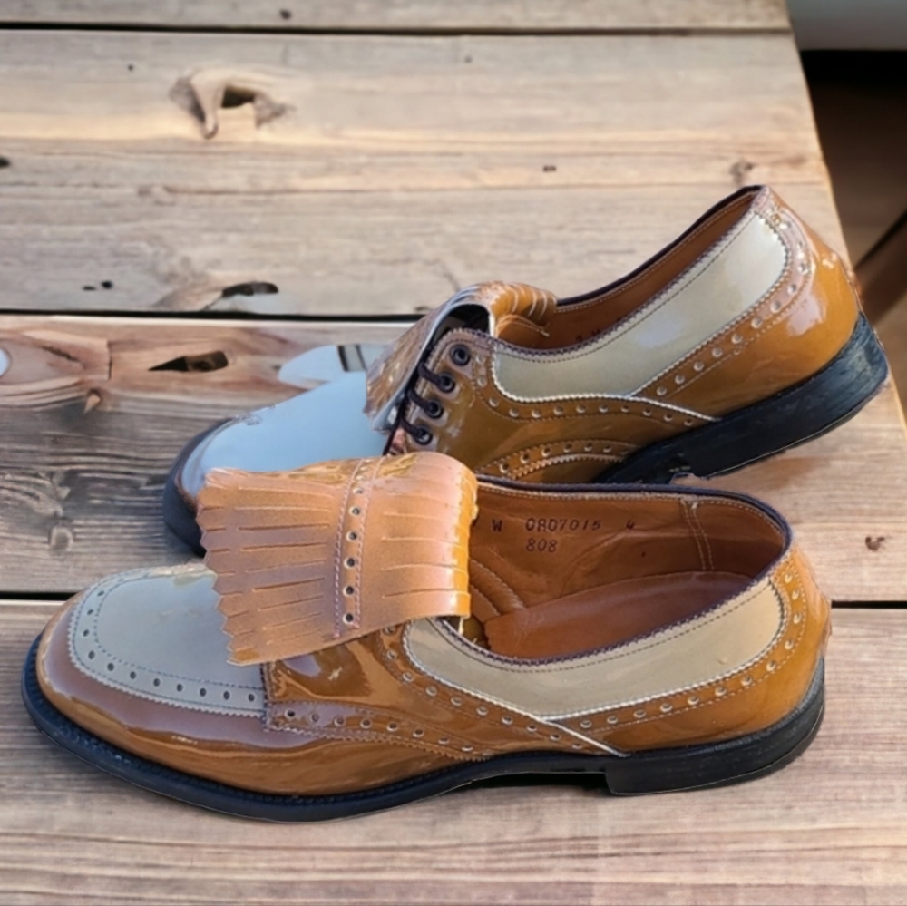 VINTAGE DUPONT CORFAM LADY EAGLE Golf Cleats 7 Spectator Kiltie Wingtip Loafers - Picture 12 of 16